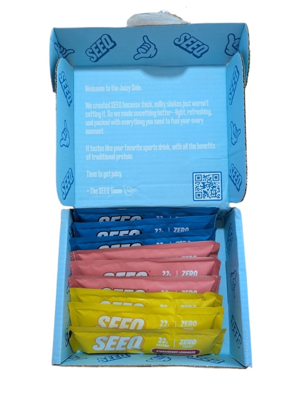 SEEQ Protein Drink Mix Variety Pack - Blue, Pink, Yellow